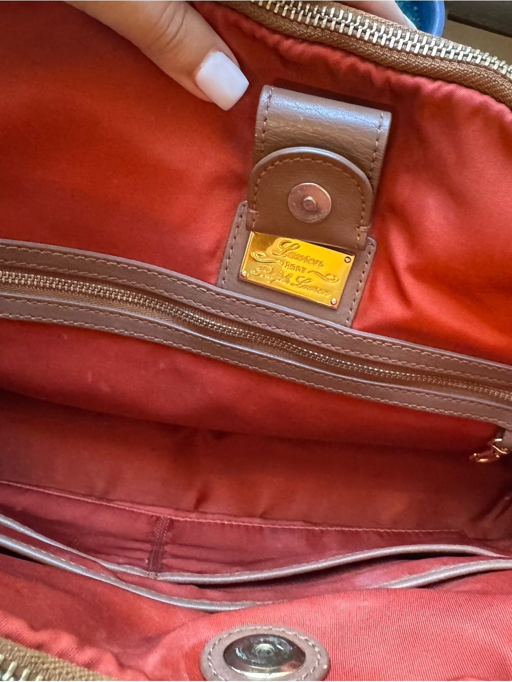 Lauren Ralph Lauren Brown Leather Crest Satchel Shoulder Bag Gold Hardware - Picture 9 of 12